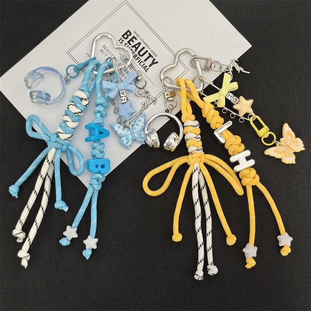 New Fashion Cartoon Bow Zinc Alloy Rope Keychain Phone Charm Mobile Phone Pendant Accessory Y2K Safe Key Ring