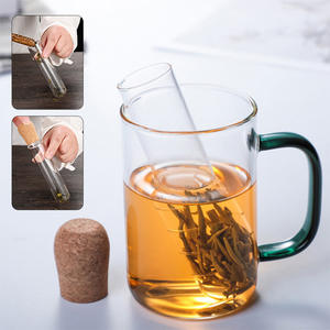 उच्च बोरोसिलिकेट ग्लास चाय सिलेंडर के लिए कॉर्क ढक्कन स्ट्रैनर ट्यूब आकार के साथ उच्च बोरोसिलिकेट ग्लास चाय इनफ्यूज़र - Product Image 3