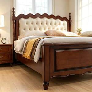 Traditional Mahogany <b>Queen</b> <b>Bed</b> <b>Frame</b> with Faux Leather Upholstered Headboard and Storage Footboard - Product Image 6