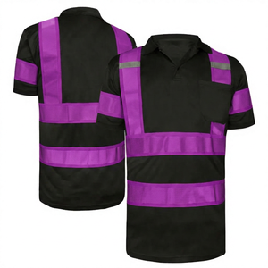 Camiseta Polo de Trabajo para Hombre, Negra, Alta Visibilidad, Transpirable, Resistente al Agua, con Tiras Reflectantes, Uniforme de Seguridad de Algodón - Product Image 4