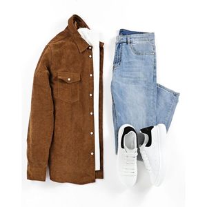 Veste à manches longues décontractée pour hommes personnalisée chemises boutonnées en velours côtelé 100% coton avec poches à rabat tailles XL 6XL ODM à capuche - Product Image 6