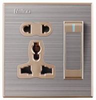 Saklar 1 Gang + Stopkontak 5 Pin 13A MF Standar Bangladesh Pakistan UK, Panel Stainless Steel Warna Champagne, Harga Terbaik, Laris Manis