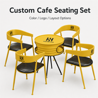 Ensemble de table à manger ronde avec chaises à structure en fer durable, mobilier de bistrot moderne jaune pour café, restaurant, centre commercial et hôtel