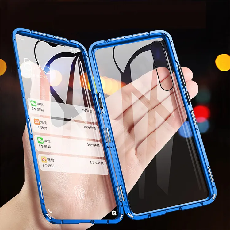 360 Full Protective Double side dual Tempered Glass Metal Magnetic Phone Case for iPhone 13 12 11 Phone Case Blue