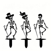 Squelette dansant et jouant en métal noir pour Halloween, à planter dans le jardin et la cour