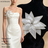 Ocstrade Vente en gros Applique de fleur en organza 3D faite à la main avec strass argentés