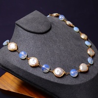 Collier Statement pour Femme Lucy Jewelry, Style Ins, Plaqué Or 14K, Design Tressé à la Main, Opale Grade AAAAA et Perles Baroques d'Eau Douce
