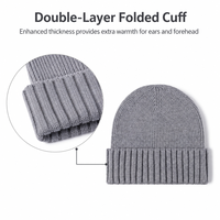 Bonnet tricoté unisexe personnalisé avec logo, bleu poussière, doux, côtelé, à revers, chaud pour l'hiver, style streetwear, pour l'extérieur