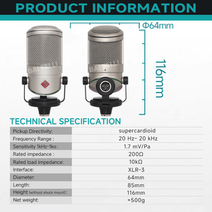 Micrófono Dinámico con Cable BAIFEILI BCM 705 de Alta Calidad, Totalmente Metálico, para Podcasting Profesional, Streaming, <span class=keywords><strong>XLR</strong></span>, Cancelación de Ruido - Product Image 5