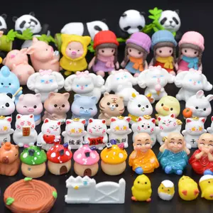 Casa de bonecas em miniatura, mini brinquedos de banho em poliresina, figuras de jardim, animais, porco, pato, frango, dinossauro, panda, cachorro, gato da sorte, 3D
