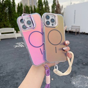Étui de téléphone transparent mat de couleur dégradée pour iPhone 16 Pro Max lanière avec cadre en métal pour lentille étui de téléphone portable - Product Image 5