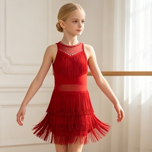 Abito <span class=keywords><strong>da</strong></span> ballo latino per bambine con strass e frange, senza maniche, per competizioni di Cha Cha, Samba, Rumba - Product Image 1