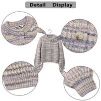 Maßgefertigter Damen-Rundhalspullover Gestreifter Loser Regular-Fit Laternenärmel Pastell-Farbverlauf Space-Dye Raglan-Ärmel Strickjacke