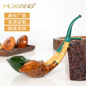 Muxiang Wooden Freestyle Pipe Boxwood Bamboo Joint Handmade Solid Wood Long Handle Reading Tobacco Smoking Pipe Set - Product Image 5