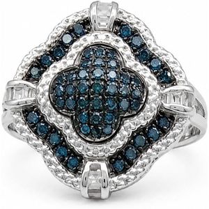 <b>Diamond</b> <b>Ring</b> 0.68 Cttw Round Brilliant Cut White And Blue Enhanced In 925 Sterling Silver For Women <b>diamond</b> engagement <b>ring</b> - Product Image 1