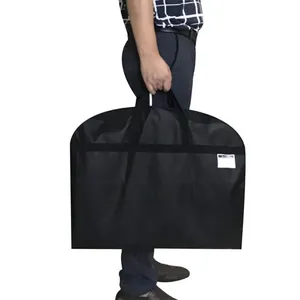Siyah taşınabilir toz geçirmez olmayan giysi takım çantası gövde Holdall elbise dokuma konfeksiyon çanta için tozluk takım depolama kapağı