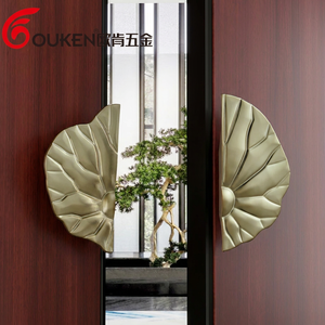 Pomo de Puerta de Latón Puro de Alta Gama, Diseño Minimalista con Hoja de Loto Esculpida, Tirador para Puerta de Vidrio Frontal, Accesorios para Hoteles y Mansiones - Product Image 1