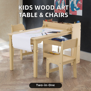 Ensemble table et chaise d'art pour enfants en bois massif avec porte-rouleau de papier, bureau de dessin pour tout-petits avec rangement - Product Image 2