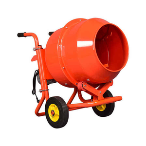 Mezcladora de Concreto Eléctrica Roja Portátil con Ruedas y Asa para Uso en Construcción - Product Image 1
