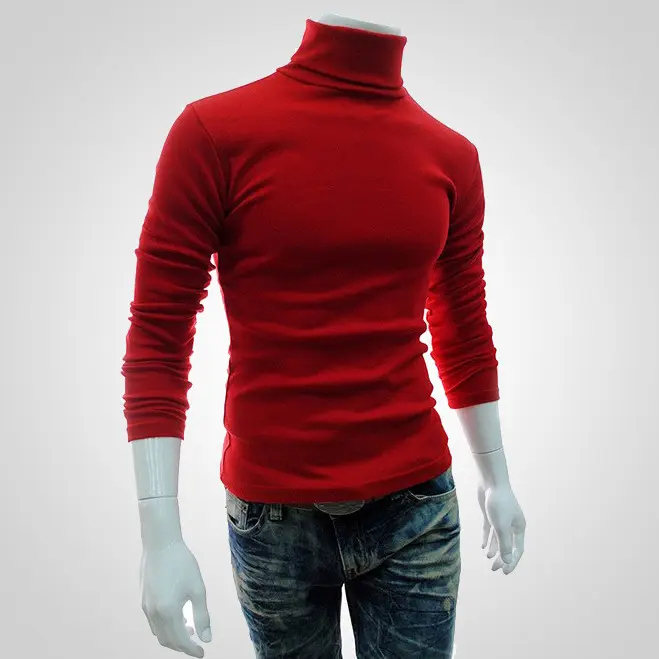 Hot selling high quality big size lapel casual long sleeve t-shirt high collar autumn undercoat knitting base sweater for men