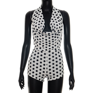 Combinaison moulante noire et blanche à pois rétro, sexy, col en V, dos nu, pour <span class=keywords><strong>femme</strong></span>, <span class=keywords><strong>combishort</strong></span> d'été - Product Image 4