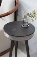 Table basse d'appoint moderne et minimaliste en bois massif, pliable, avec haut-parleur et support de téléphone sans fil, pour salon
