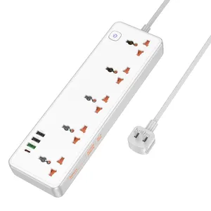 US Plug Power Charge Blanc Câble 1.5m Prise 5 positions avec PD30W 3 ports USB