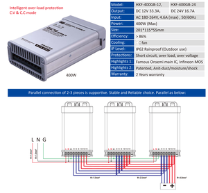 Transformateur LED étanche 400W, alimentation 12V DC pour éclairage extérieur, garantie 3 ans - Product Image 6