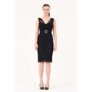 Robe décontractée élégante noire en mélange de polyester pour femme DANS, coupe confortable et design moderne pour un usage quotidien - Product Image 1