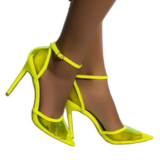 Fashion girls neon shoes sandals for women Stiletto High Heels ankle straps Pointed Toe pumps fancy Wedding shoes ladies sandals