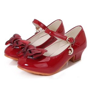 2026 New Girls' Princess Shoes Spring & Autumn Kids Soft Sole Red Leather Shoes Little Girls Bow Anti-slip High Heels - Product Image 1