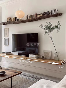 Mobile TV in Legno Massello, Decorazione Rustica per <span class=keywords><strong>Soggiorno</strong></span>, Supporto TV Sospeso a <span class=keywords><strong>Parete</strong></span> - Product Image 6