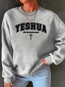 Sweat à capuche pour <span class=keywords><strong>femme</strong></span>, style vintage décontracté, tissé, respirant, doublé pour l'hiver, avec motif chrétien Yeshua et verset biblique sur le devant - Product Image 3