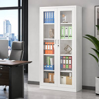 Archivador Metálico con Puerta de Vidrio y Acero, Armario de Almacenamiento para Oficina, Librería con Cerradura para Documentos, para Sala de Archivo Escolar, Armario Blanco