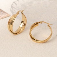 Elegantes Pendientes de Aro Dobles en Forma de U Geométricos para Mujer, Acero Inoxidable, Chapado en Oro Real de 18K, Joyería Certificada por Terceros, Moda