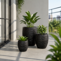 Ensemble de 3 pots en fibre de verre, texture rugueuse, grands pots de sol pour plantes d'intérieur et d'extérieur, décoration de la maison et du jardin