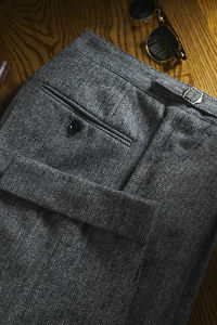 Nouveau <span class=keywords><strong>pantalon</strong></span> rétro à boucle unique à chevrons affaires Simple décontracté <span class=keywords><strong>Tweed</strong></span> rayures épaissi <span class=keywords><strong>pantalon</strong></span> droit mince pour hommes - Product Image 5