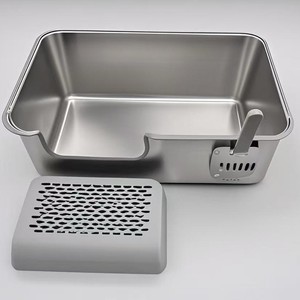 साइड डोर के साथ स्टेनलेस स्टील कैट लिटर बॉक्स, स्पलैश-प्रूफ अर्ध-संलग्न बिल्ली शौचालय, अतिरिक्त-बड़ी बिल्ली पोप और मूत्र कटोरा - Product Image 1