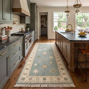 Tapis étoilé noué à la main, style bohème céleste, 100% laine, tapis de sol artisanal de qualité supérieure pour salon, chambre à coucher, salle à manger - Product Image 5