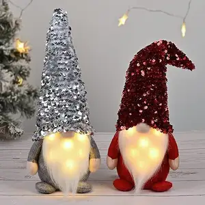 Iluminação LED Barba Gnomos Natal Lantejoula Pelúcia Handmade Nordic Plush Elf Boneca Gnome Ornamentos Decorações De Natal