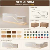 Comptoir de réception minimaliste blanc avec éclairage LED intégré, mobilier de bureau directement de l'usine OEM pour cliniques et cafés