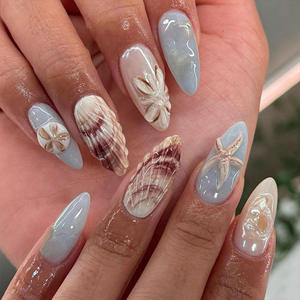 Groothandel 30 Stuks Zomer Oceaan-Stijl Zeester Schelp 3d Epoxy Pers Op Nagels Abs Amandel Luxe Handgemaakte Nagels - Product Image 1
