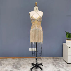 Pour RM011 Sexy sans manches gland 3D motif pli parole longueur soirée robes formelles avec plumes pour les femmes - Product Image 3