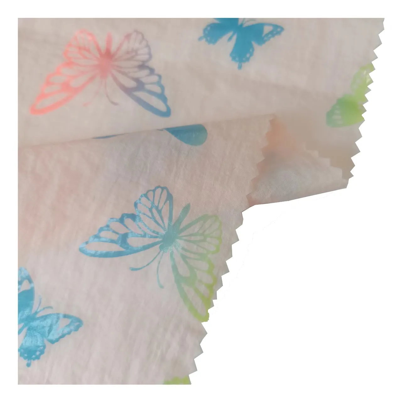 Nueva tela de estampado en caliente de mariposa pequeña arrugada de nailon 20D para ropa de sol informal, telas para pantalones