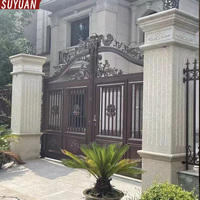 Pilier carré en granit de style européen avec motif en relief romain, idéal pour portail, villa, cour, jardin, hôtel - Vente en gros usine