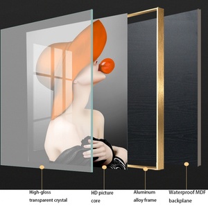 Pintura Artística China Minimalista Moderna con Mensaje de Bendición, Decoración de Porcelana de Cristal para Sala de Estar o Recibidor, con Iluminación LED de Fondo - Product Image 4