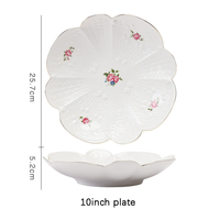 Ensemble de Plats à Petit Déjeuner en Céramique Florale Créative, Plat à Dessert Rond Moderne de Luxe pour la Maison, Bol à Fruits pour Servir