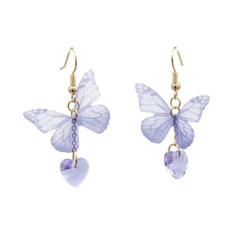 New butterfly earrings fashion hot sale cloth art glass ear clip cute ladies earrings