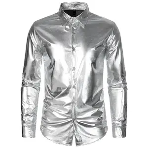 Мужская рубашка с 2023 рэйв, металлическая диско-рубашка с пуговицами, костюм 70-х годов, мужские Золотые рубашки для вечеринки 70-х, ночного клуба, Марди-Гра, музыкальный фестиваль