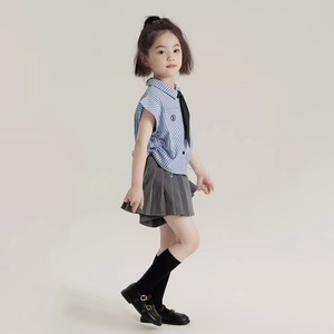 2023 estate nuovo abbigliamento Casual per bambini coreano da ragazza alla moda con Top senza maniche a righe verticali corto irregolare - Product Image 2